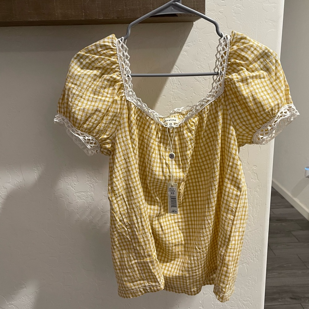 Max Studio gingham cottagecore top with crochet size DOEN J Crew Madewell XS 0 2